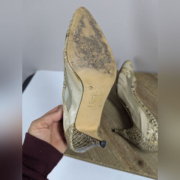 Vintage Jasmin Collection Snakeskin Mesh Heels Sz 7 | 3” Pointed Toe Pumps Glam - Picture 4 of 13